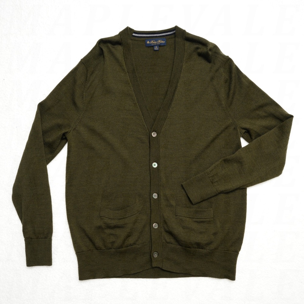 Brooks Brothers Men's Medium Merino Wool Cardigan Button Sweater Dark Green